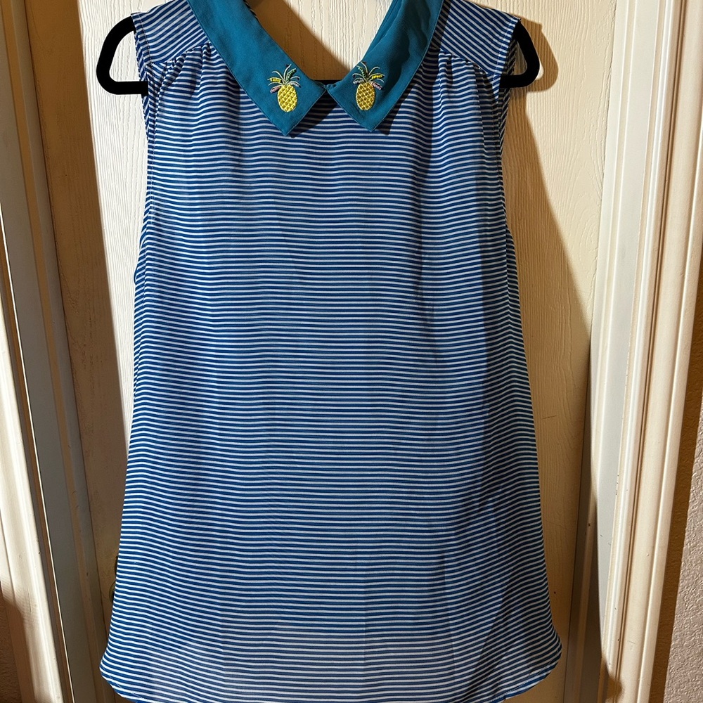 ModCloth Blue Striped Pineapple Peter Pan Blouse